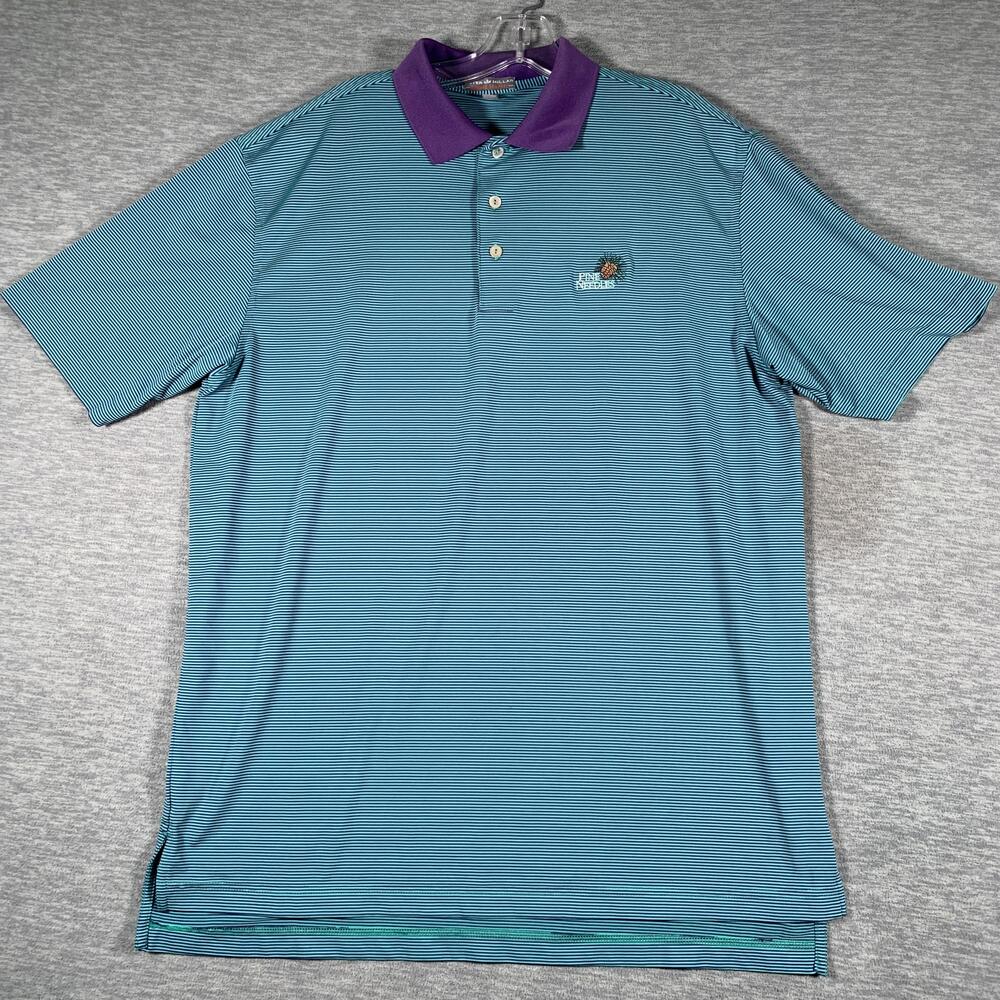 Peter Millar Polo Shirt Mens Medium Blue Stripe Summer Comfort Golf Pine Needles